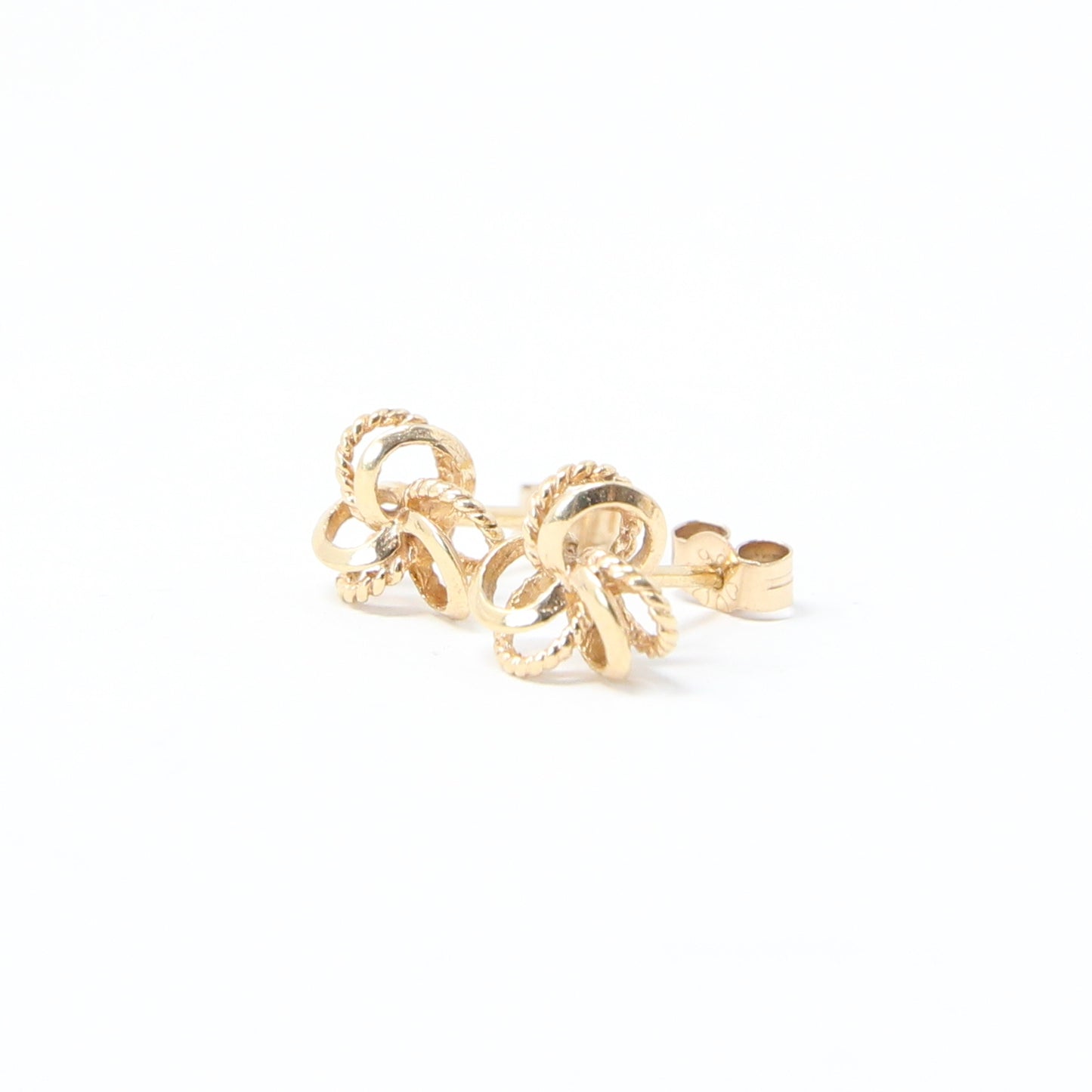 Vintage Hallmarked Solid 9ct 9k Gold Clover Rope Knot Stud Earrings