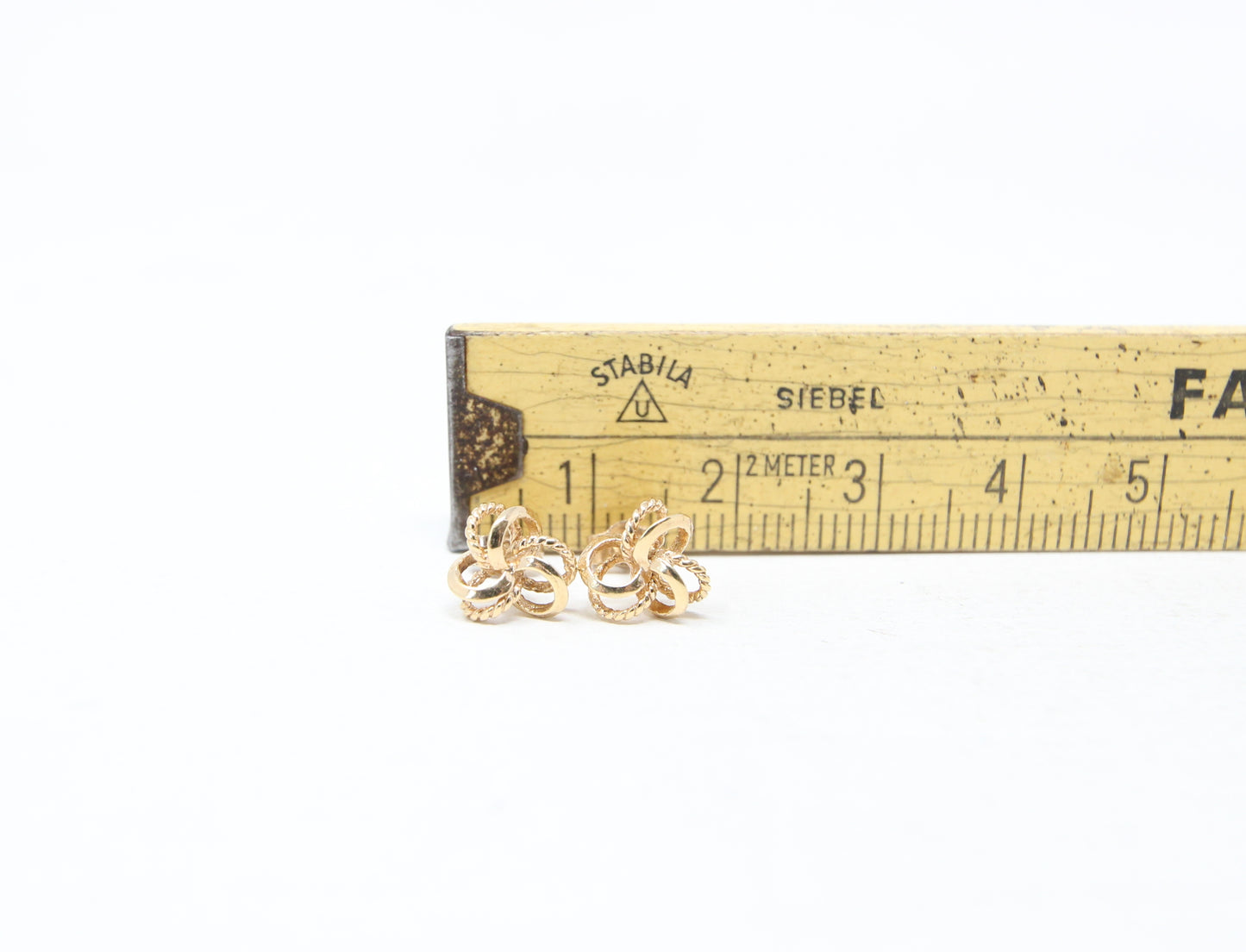 Vintage Hallmarked Solid 9ct 9k Gold Clover Rope Knot Stud Earrings