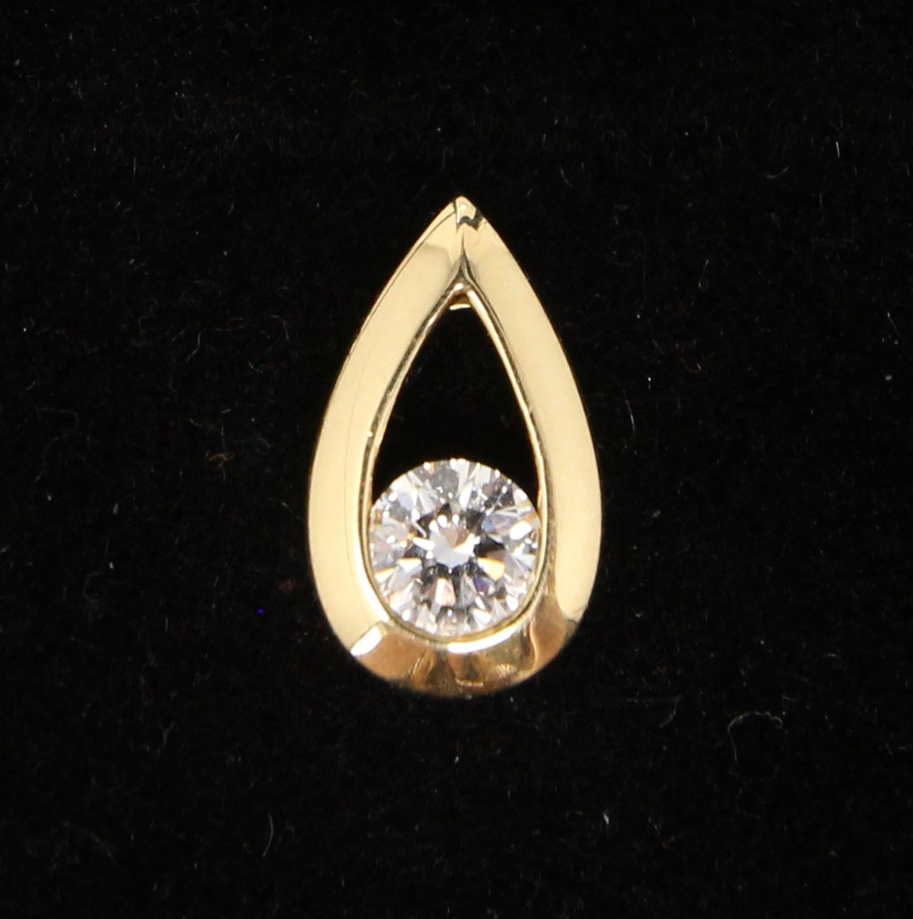 Vintage English Hallmarked Solid 18ct 18k Gold 0.25Ct Diamond Tear Drop Pendant