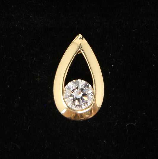 Vintage English Hallmarked Solid 18ct 18k Gold 0.25Ct Diamond Tear Drop Pendant