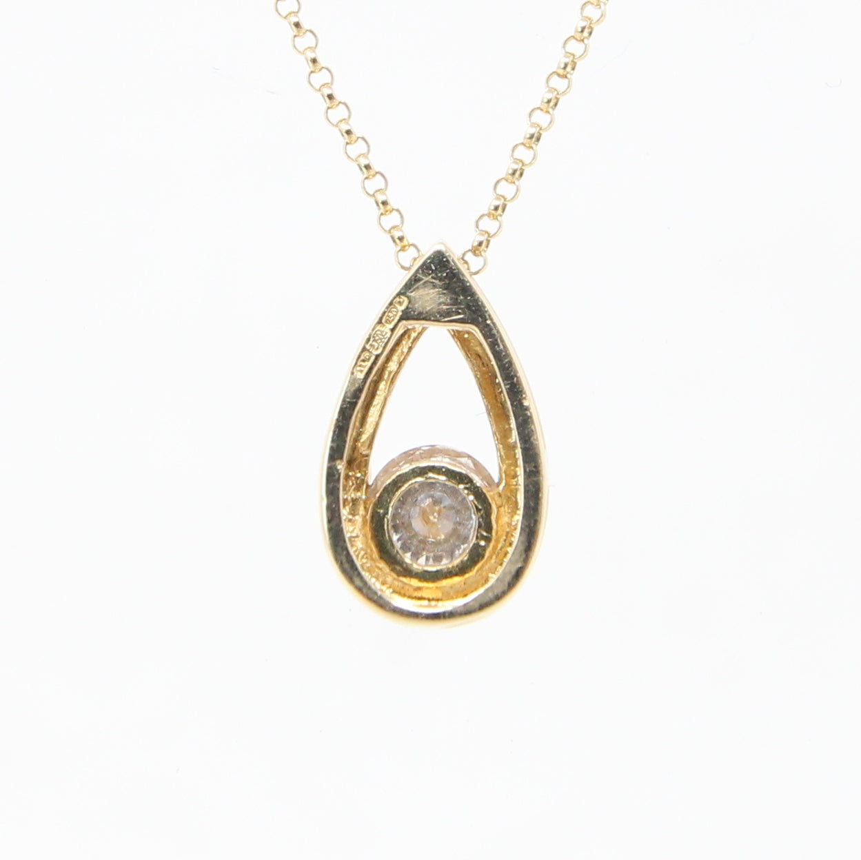 Vintage English Hallmarked Solid 18ct 18k Gold 0.25Ct Diamond Tear Drop Pendant