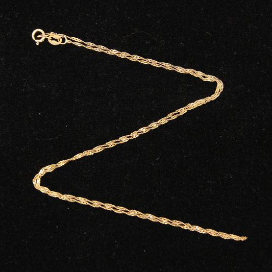 Vintage Italy Hallmarked Solid 9ct 9k Gold Fine Singapore Curb Chain Necklace 16''