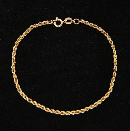 Vintage 1983 Hallmarked Solid 9ct 9k Gold Rope Chain Bracelet 7.5''