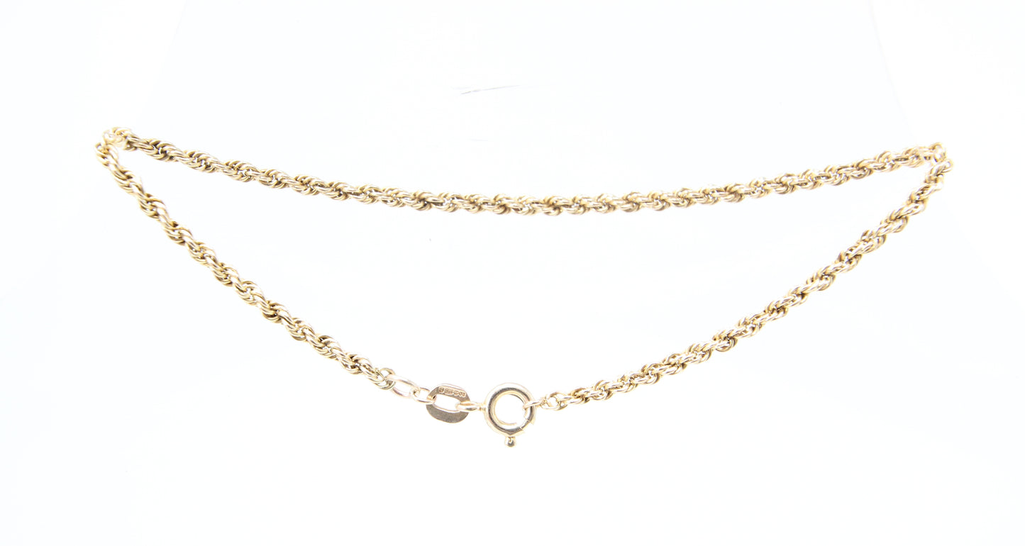 Vintage 1983 Hallmarked Solid 9ct 9k Gold Rope Chain Bracelet 7.5''