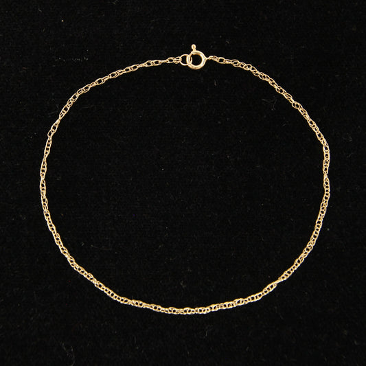 Vintage Hallmarked Solid 9ct 9k Gold Loose Fine Rope Chain Bracelet 7''