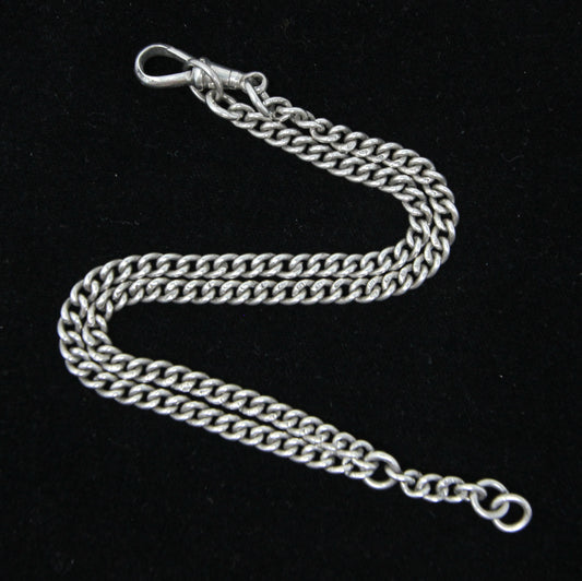 Antique 1926 Hallmarked Solid Sterling Silver Double Albert Curb Chain Necklace 15'' 22g