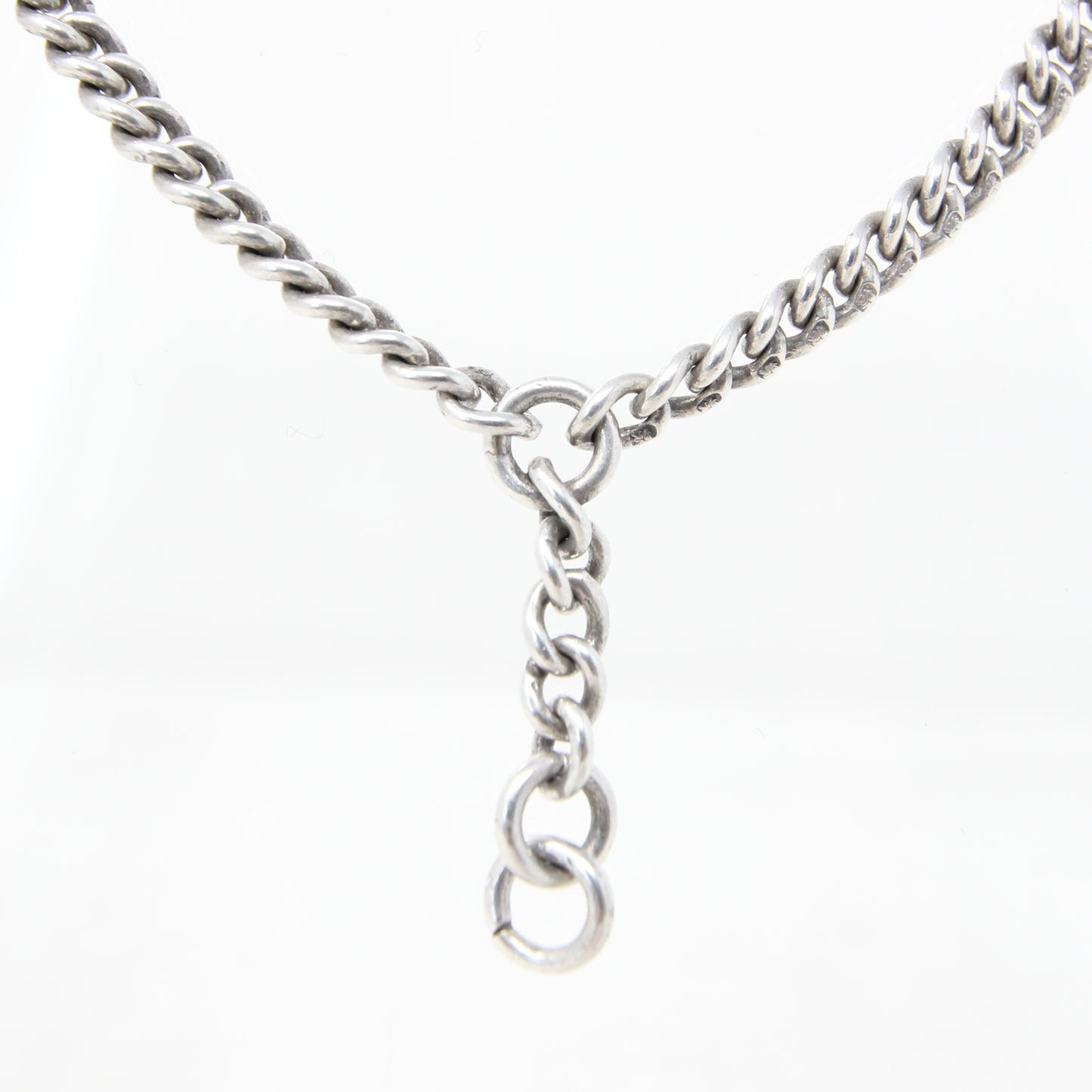 Antique 1926 Hallmarked Solid Sterling Silver Double Albert Curb Chain Necklace 15'' 22g