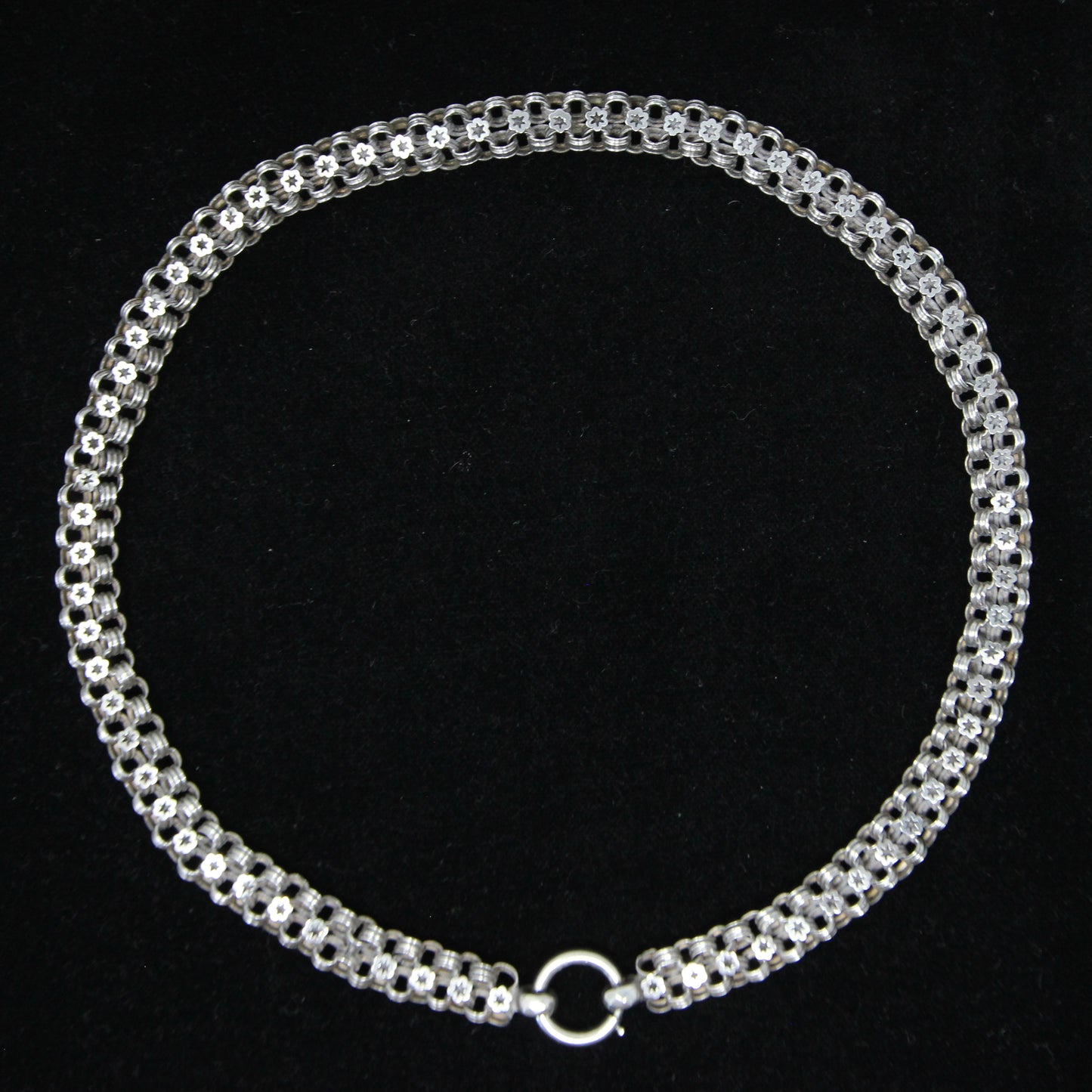Antique Victorian Silver Star Ribbed Belcher Book Chain Necklace Bolt Ring Clasp 16''