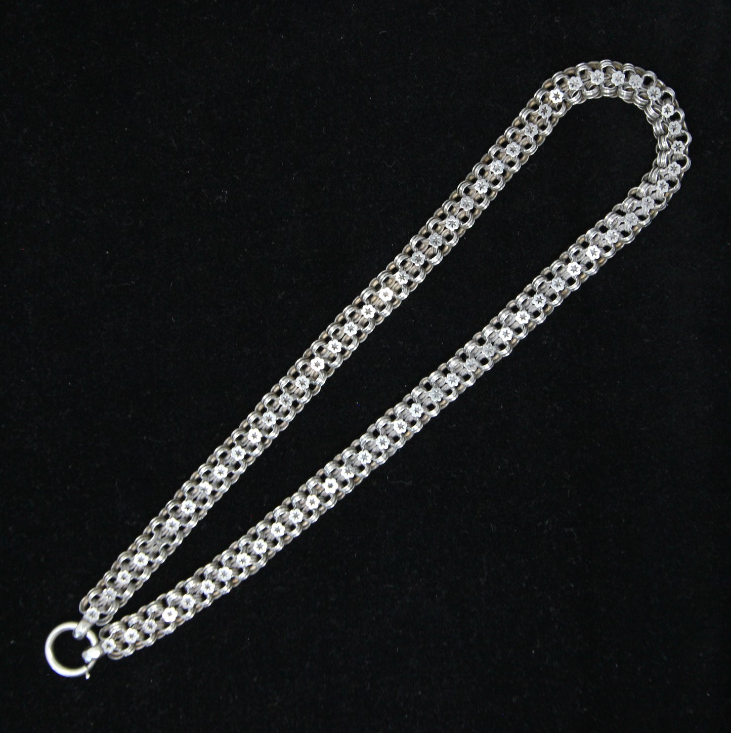 Antique Victorian Silver Star Ribbed Belcher Book Chain Necklace Bolt Ring Clasp 16''