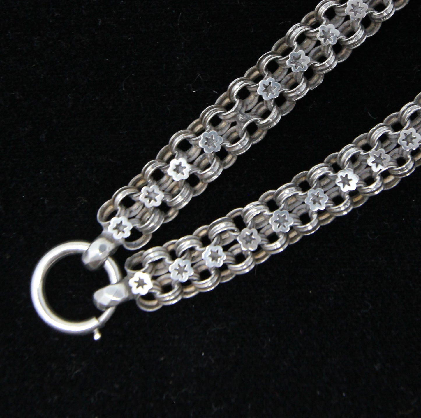 Antique Victorian Silver Star Ribbed Belcher Book Chain Necklace Bolt Ring Clasp 16''
