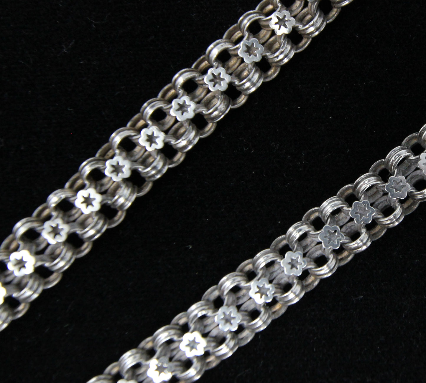 Antique Victorian Silver Star Ribbed Belcher Book Chain Necklace Bolt Ring Clasp 16''