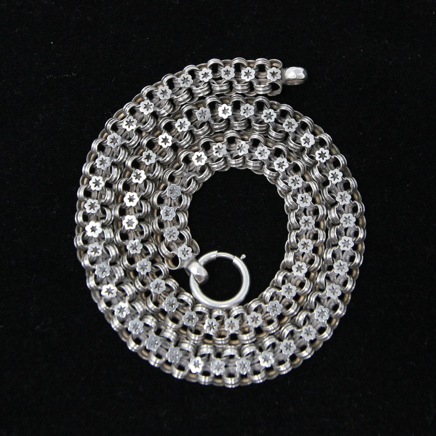 Antique Victorian Silver Star Ribbed Belcher Book Chain Necklace Bolt Ring Clasp 16''