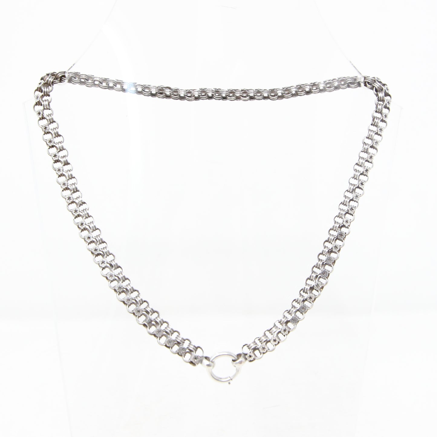 Antique Victorian Silver Star Ribbed Belcher Book Chain Necklace Bolt Ring Clasp 16''