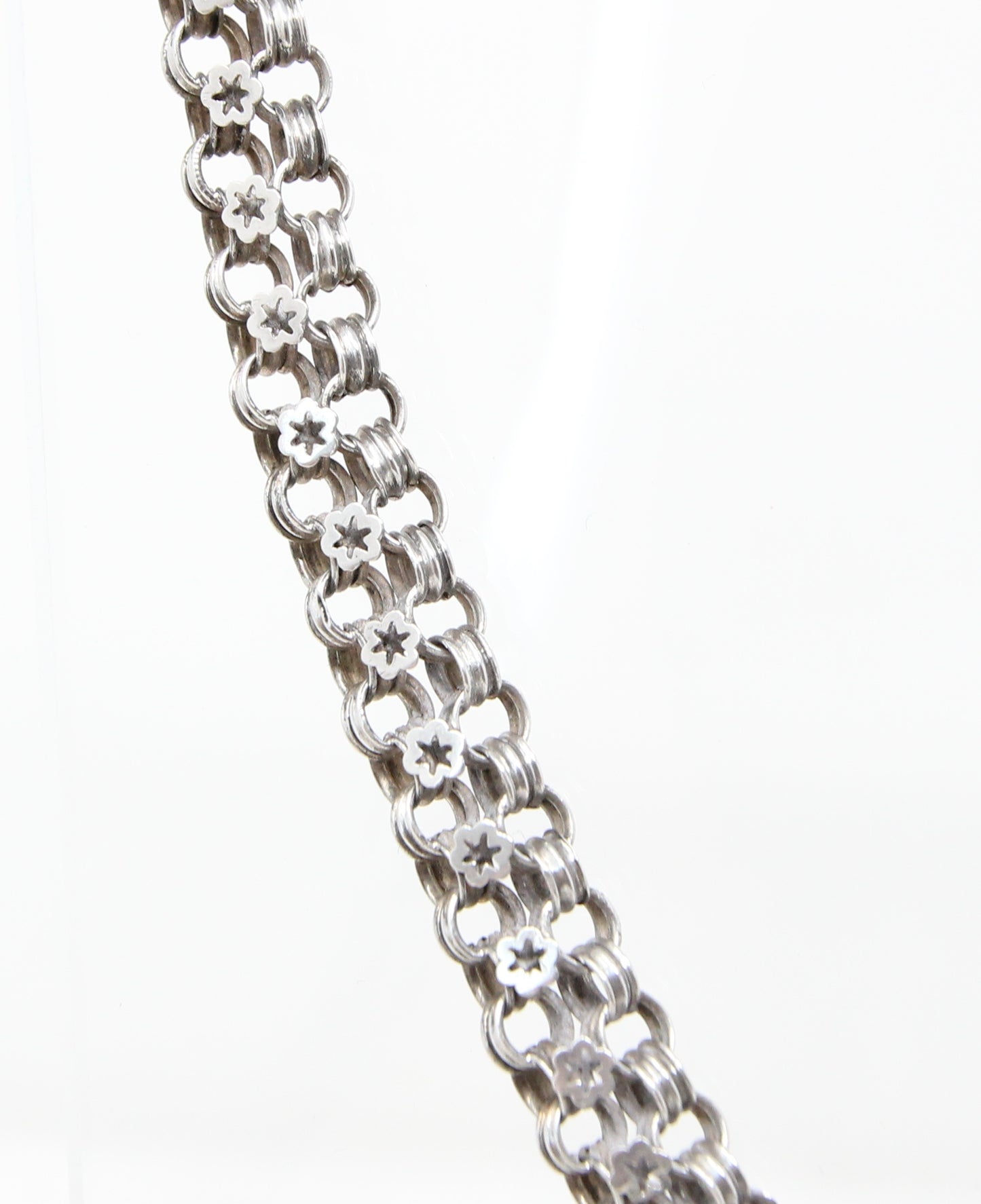 Antique Victorian Silver Star Ribbed Belcher Book Chain Necklace Bolt Ring Clasp 16''