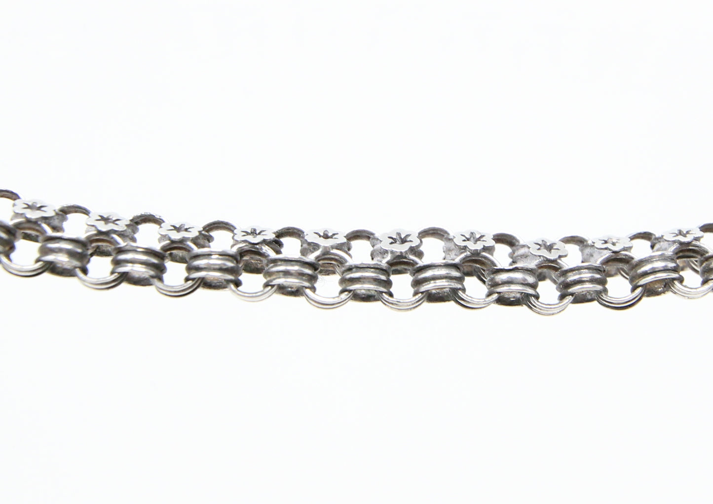 Antique Victorian Silver Star Ribbed Belcher Book Chain Necklace Bolt Ring Clasp 16''