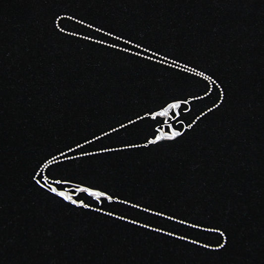 Vintage 2017 Hallmarked Solid Sterling Silver Jaguar Panther Popcorn Station Chain Necklace 25''