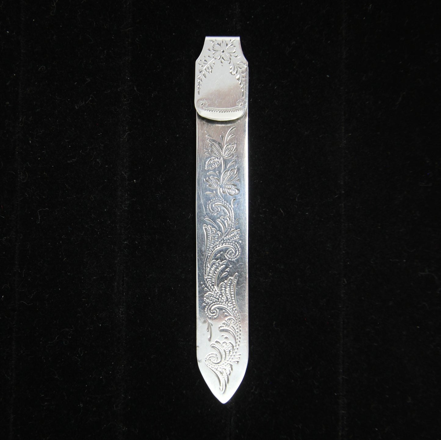 Antique Edwardian 1907 Hallmarked Solid Sterling Silver Floral Engraved Bookmark Book Mark