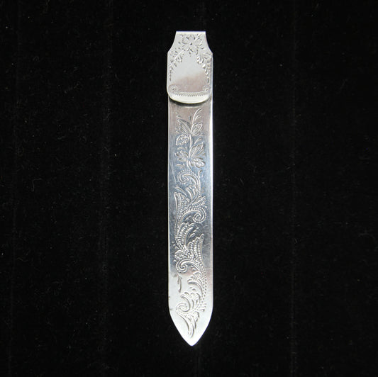 Antique Edwardian 1907 Hallmarked Solid Sterling Silver Floral Engraved Bookmark Book Mark