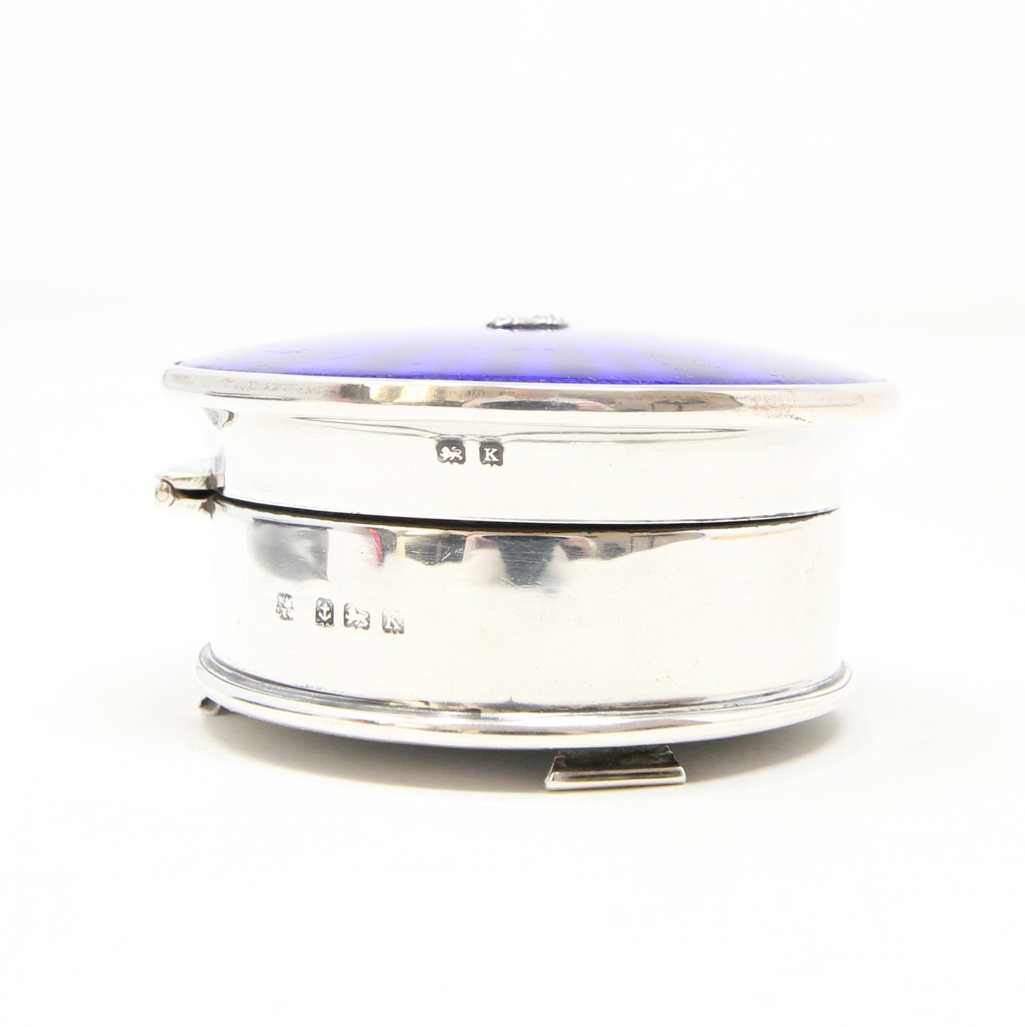 Antique Art Deco 1934 Hallmarked Solid Sterling Silver Blue Guilloche Enamel Jewellery Ring Box 98g