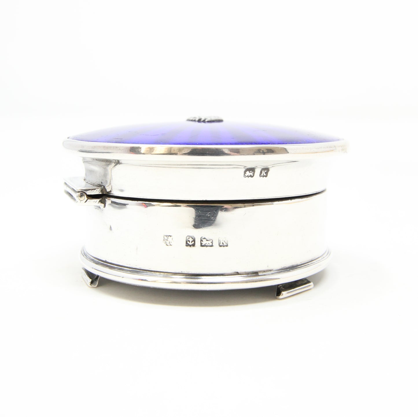 Antique Art Deco 1934 Hallmarked Solid Sterling Silver Blue Guilloche Enamel Jewellery Ring Box 98g