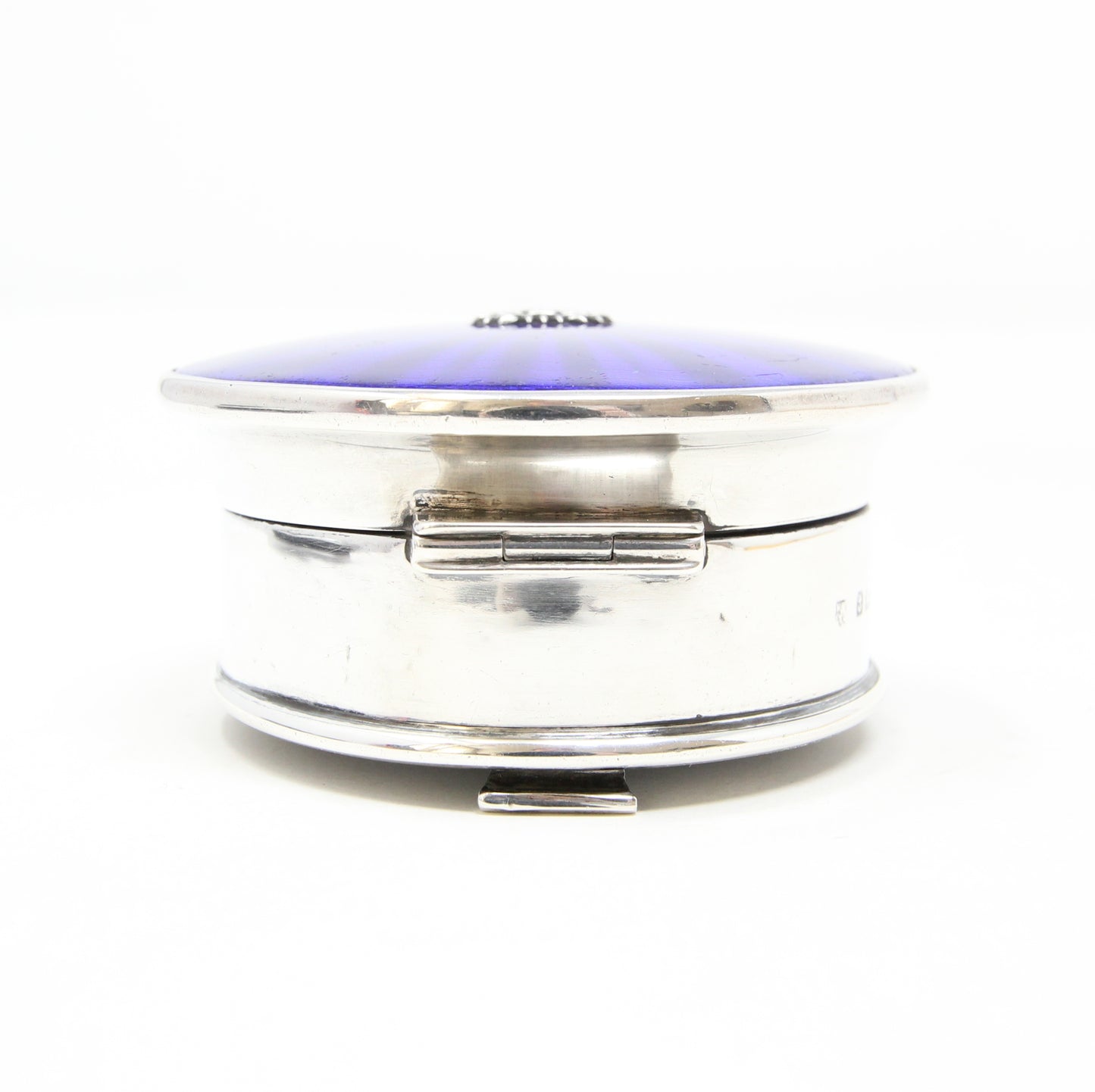 Antique Art Deco 1934 Hallmarked Solid Sterling Silver Blue Guilloche Enamel Jewellery Ring Box 98g