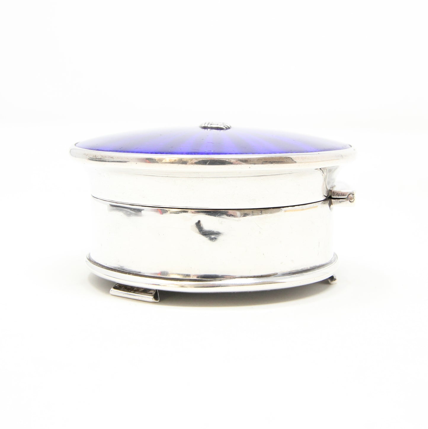 Antique Art Deco 1934 Hallmarked Solid Sterling Silver Blue Guilloche Enamel Jewellery Ring Box 98g