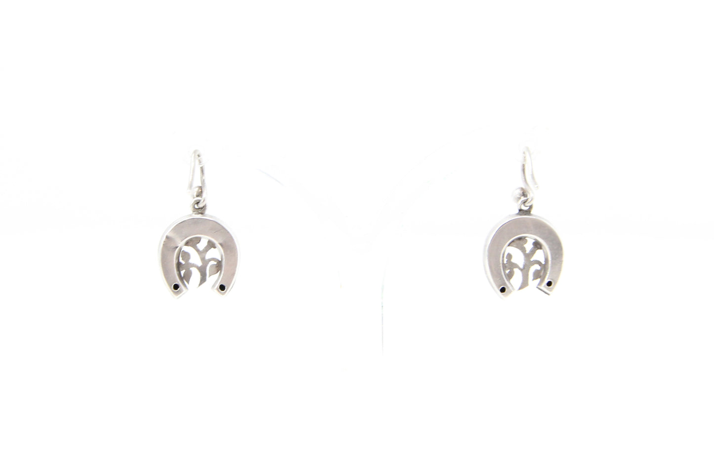 Antique Victorian Solid Silver Engraved Floral Forget Me Not Horseshoe Aesthetic Drop Hook Earrings