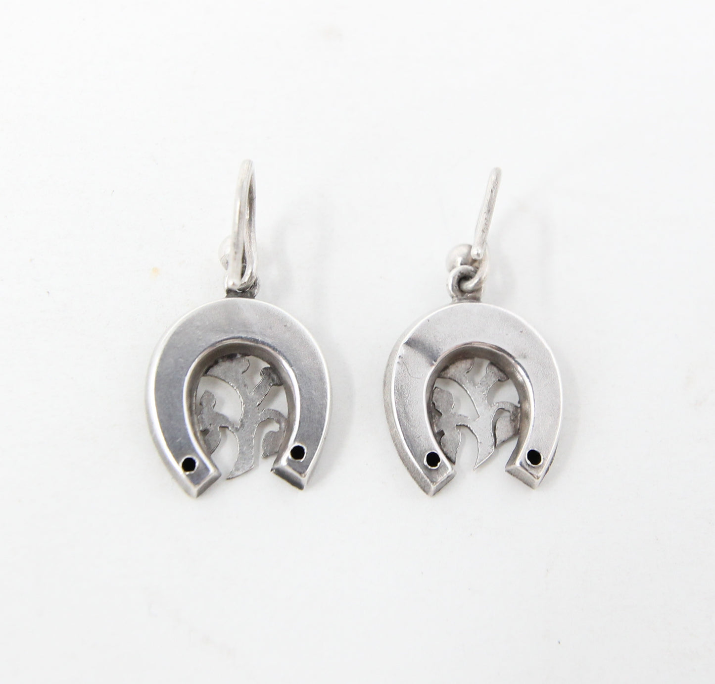 Antique Victorian Solid Silver Engraved Floral Forget Me Not Horseshoe Aesthetic Drop Hook Earrings