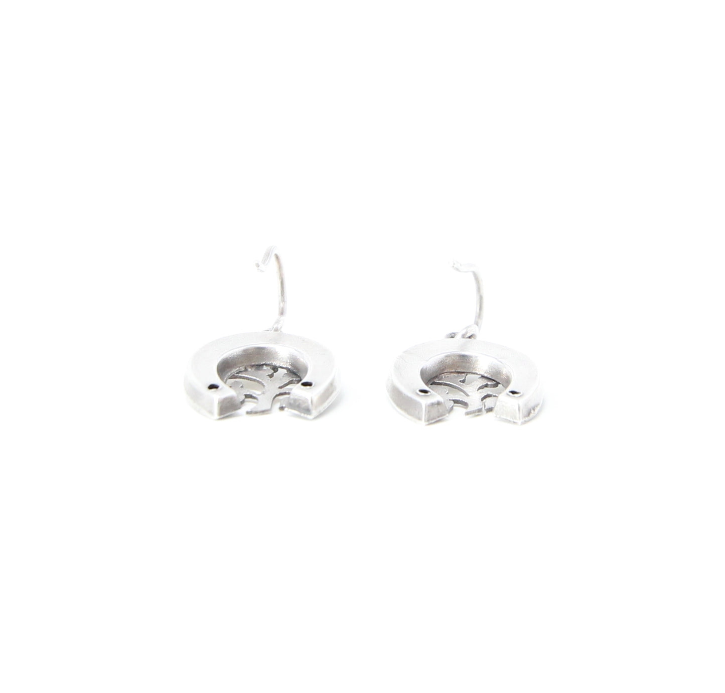 Antique Victorian Solid Silver Engraved Floral Forget Me Not Horseshoe Aesthetic Drop Hook Earrings