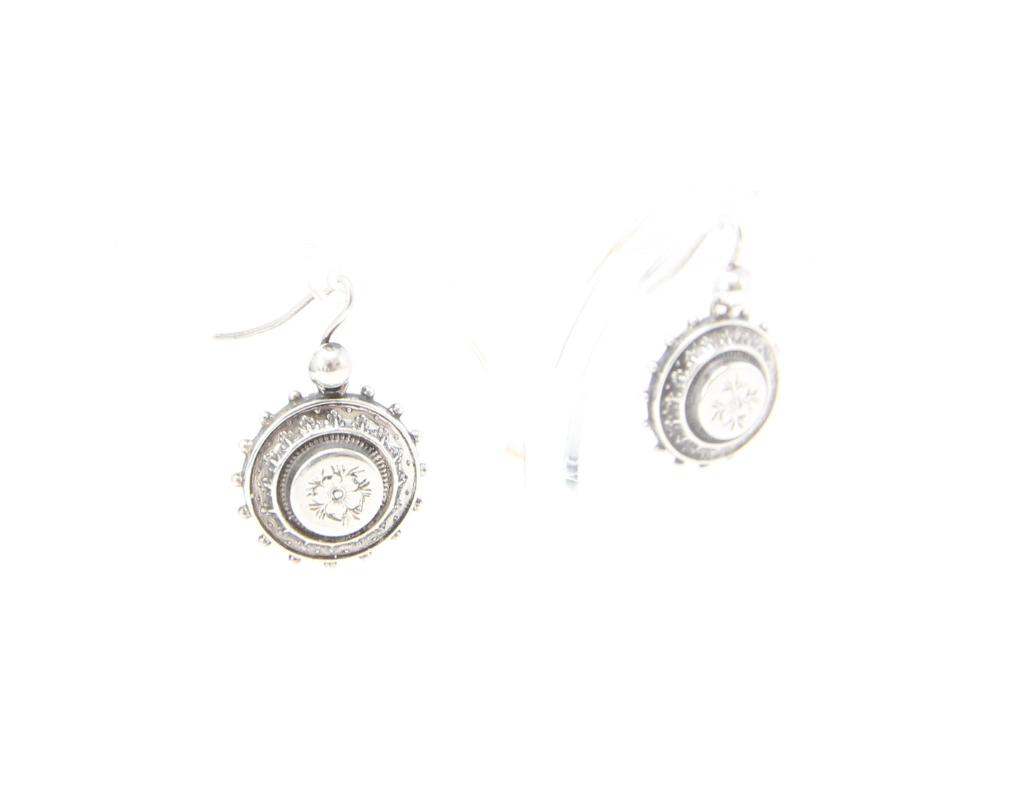 Antique Victorian 1882 Hallmarked Solid Silver Engraved Etruscan Aesthetic Drop Hook Earrings