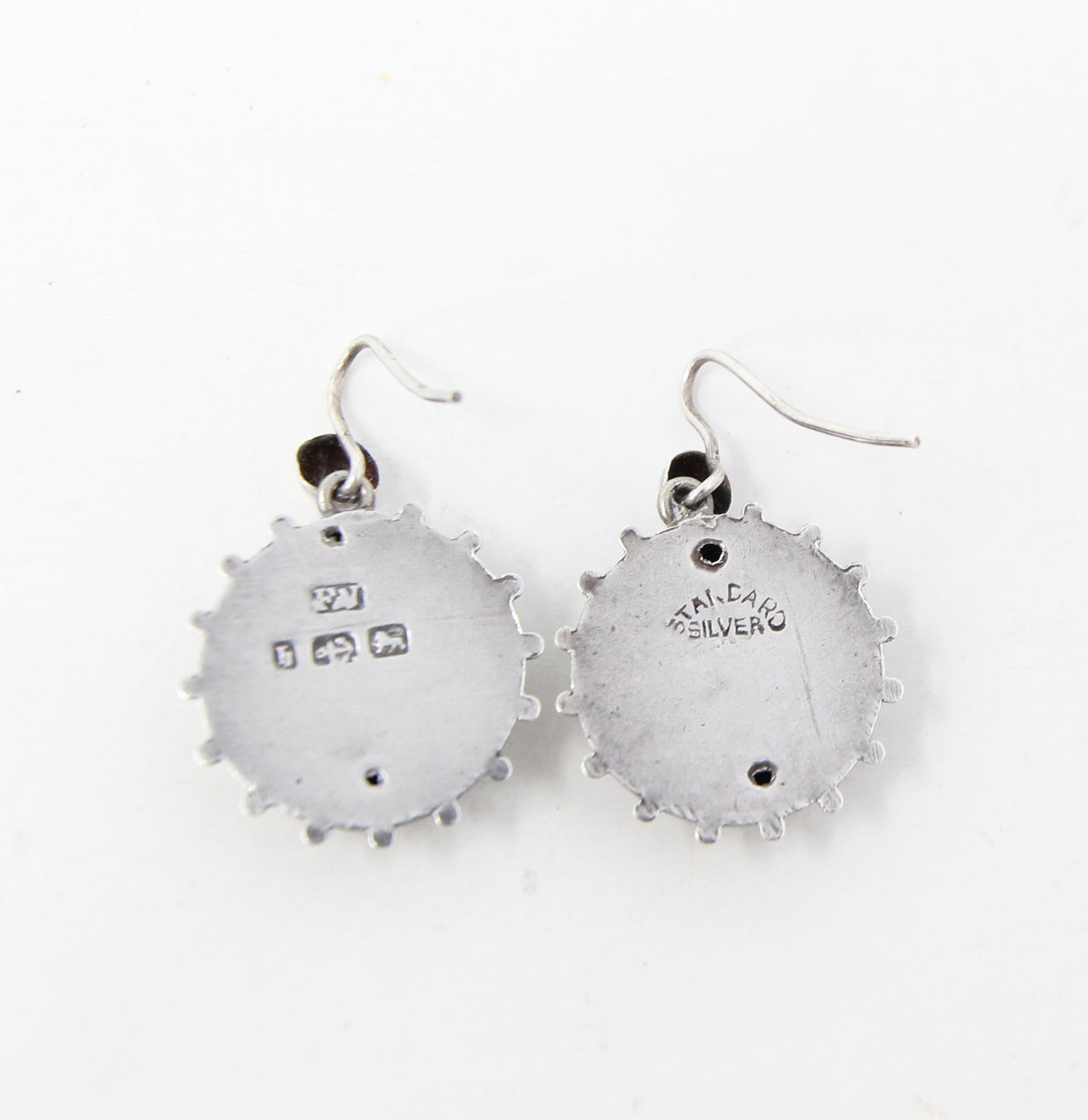 Antique Victorian 1882 Hallmarked Solid Silver Engraved Etruscan Aesthetic Drop Hook Earrings