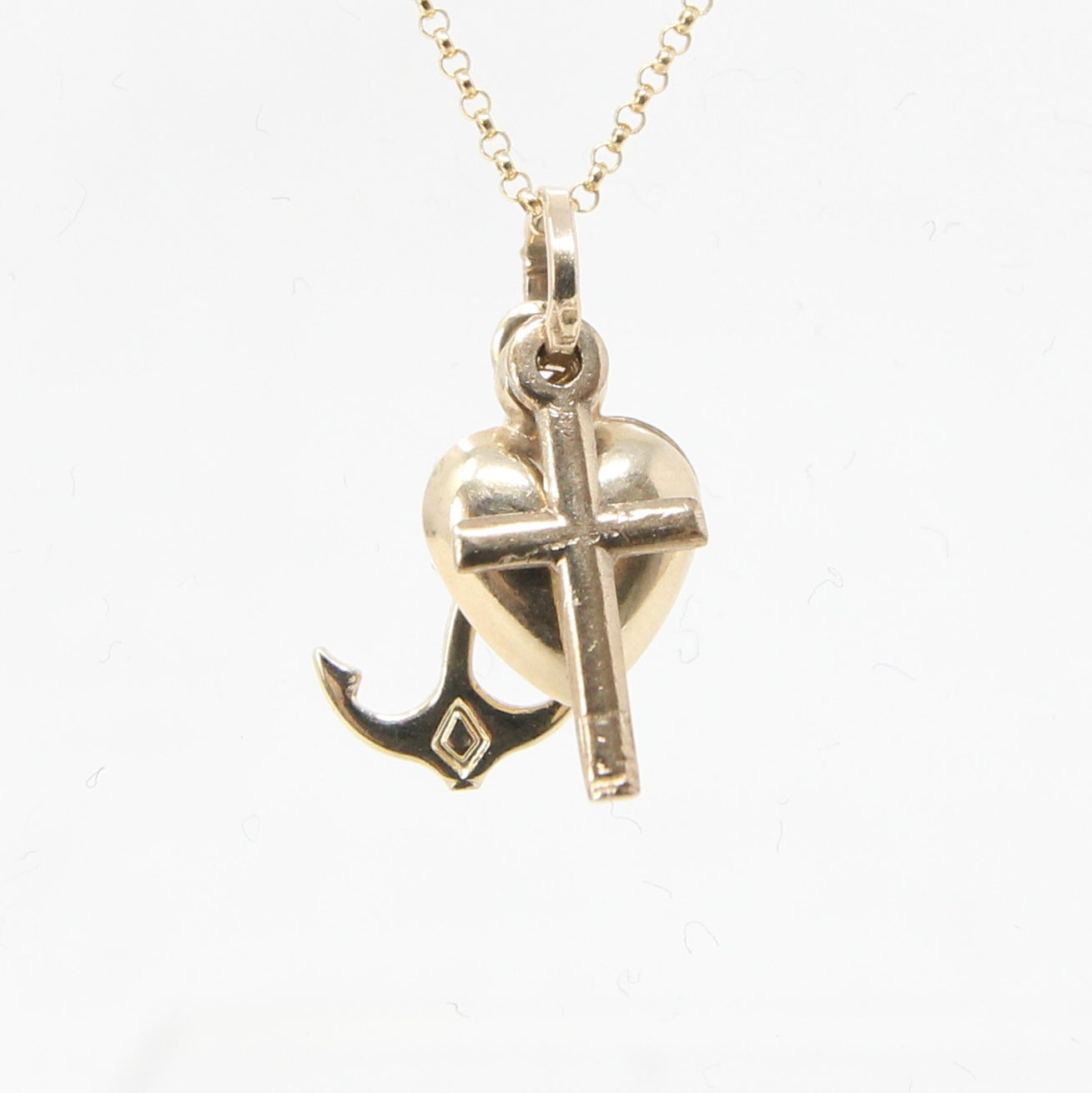 Vintage Solid 9ct Gold Faith Hope Charity Pendant Heart Cross Anchor Charm