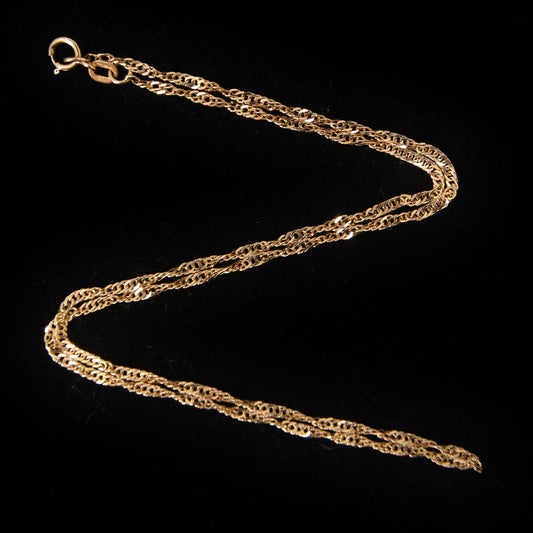 Vintage Hallmarked Solid 9ct 9k Gold Singapore Curb Chain Necklace 17''
