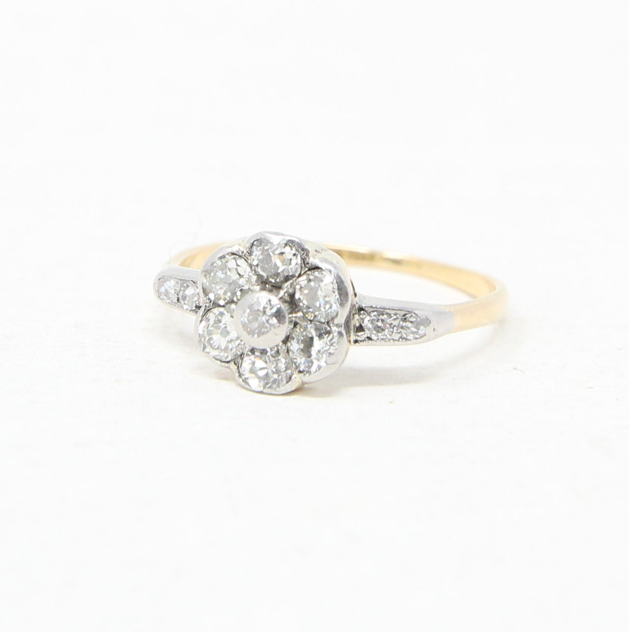 Antique Victorian Solid 18ct 18k Gold Platinum 0.5Ct Old Cut Diamond Daisy Flower Ring Size L