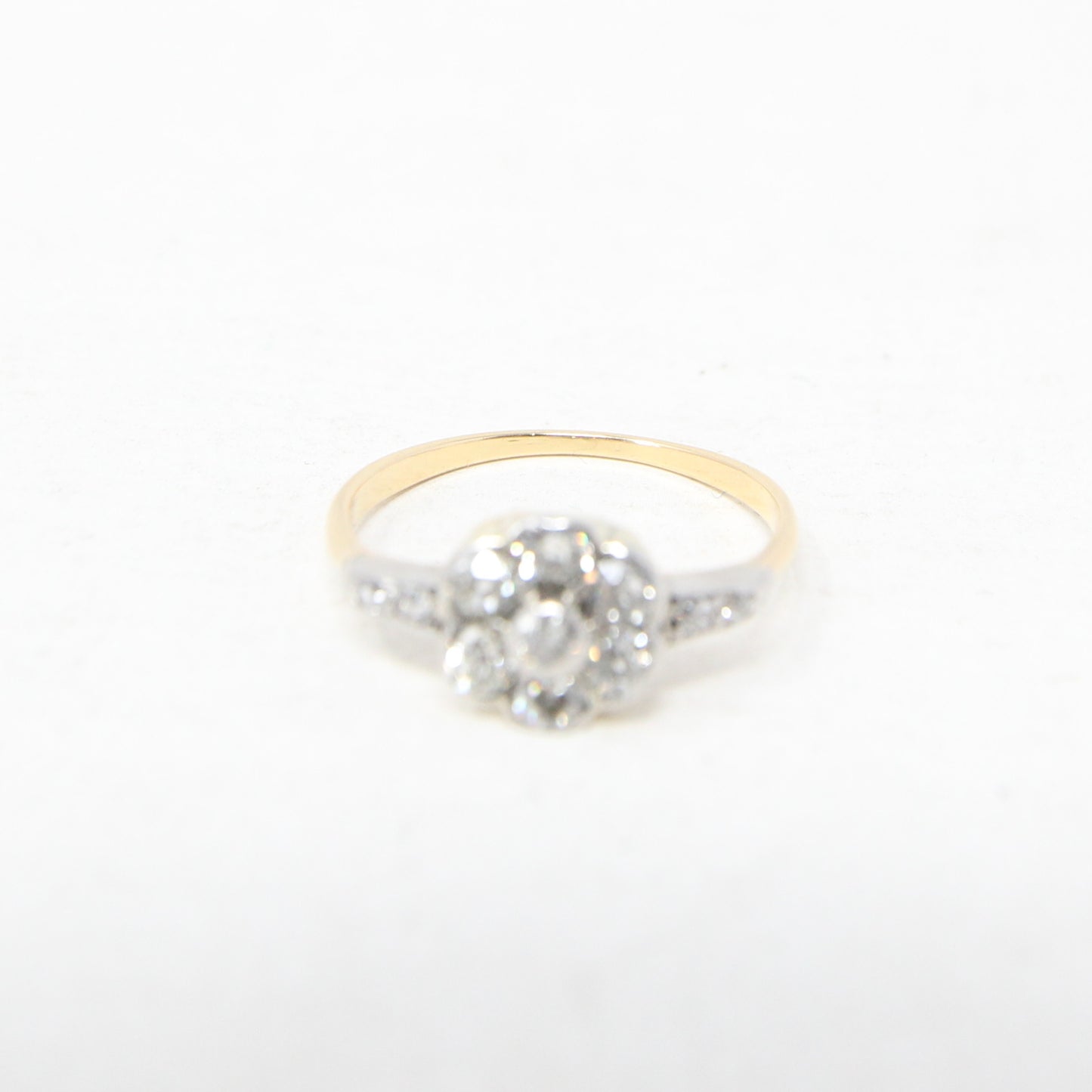 Antique Victorian Solid 18ct 18k Gold Platinum 0.5Ct Old Cut Diamond Daisy Flower Ring Size L