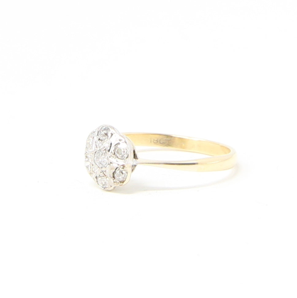 Antique Edwardian Hallmarked Solid 18ct 18k Gold Old Cut Diamond Star Daisy Ring Size Q