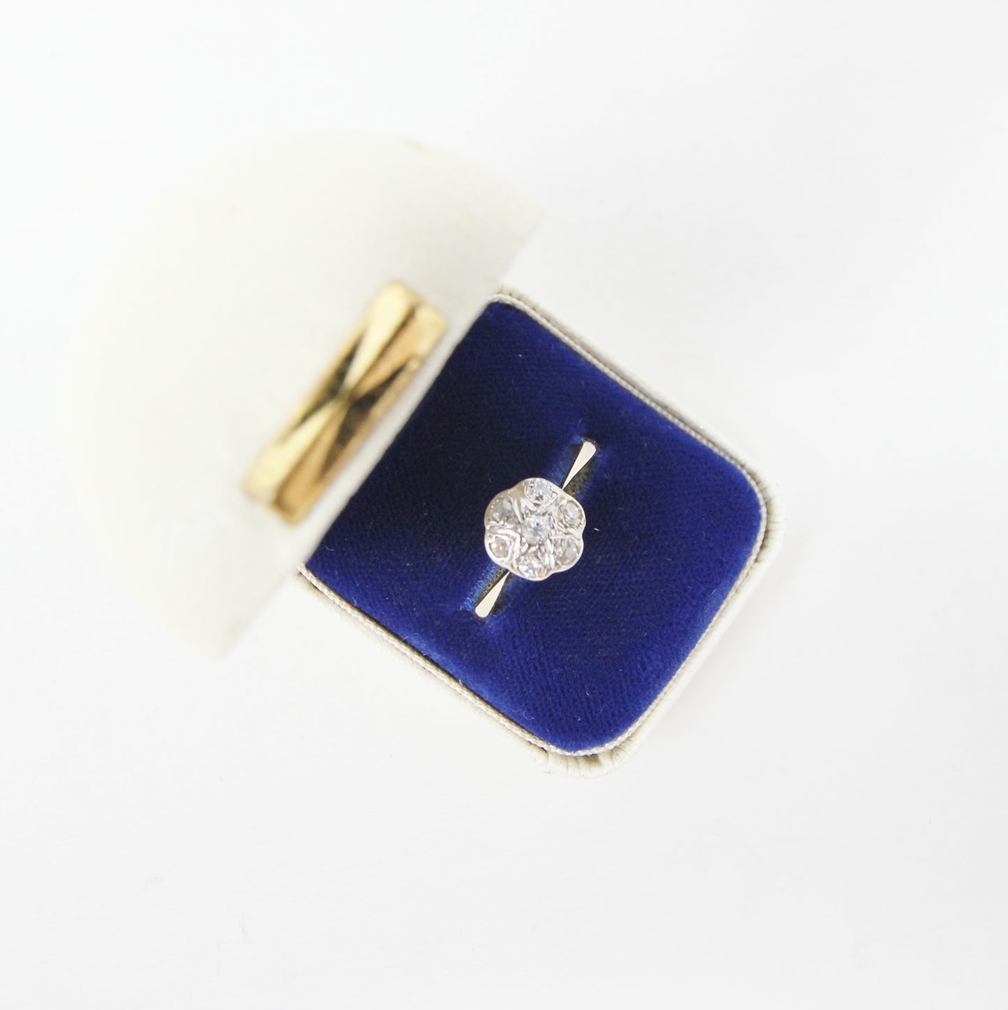 Antique Edwardian Hallmarked Solid 18ct 18k Gold Old Cut Diamond Star Daisy Ring Size Q