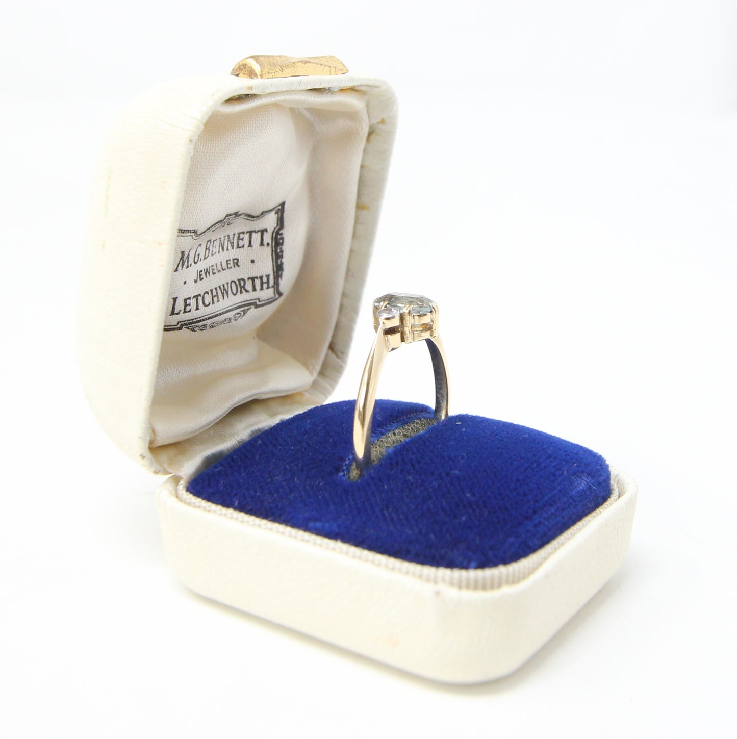 Antique Edwardian Hallmarked Solid 18ct 18k Gold Aquamarine Diamond Trilogy Ring Size Q