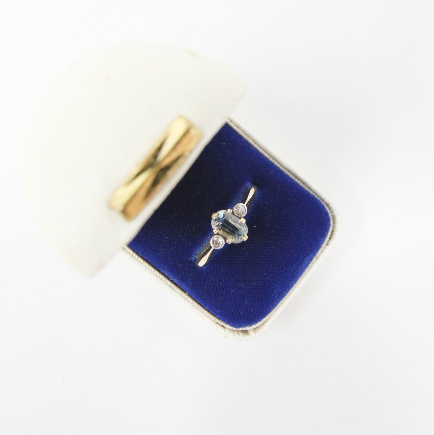 Antique Edwardian Hallmarked Solid 18ct 18k Gold Aquamarine Diamond Trilogy Ring Size Q