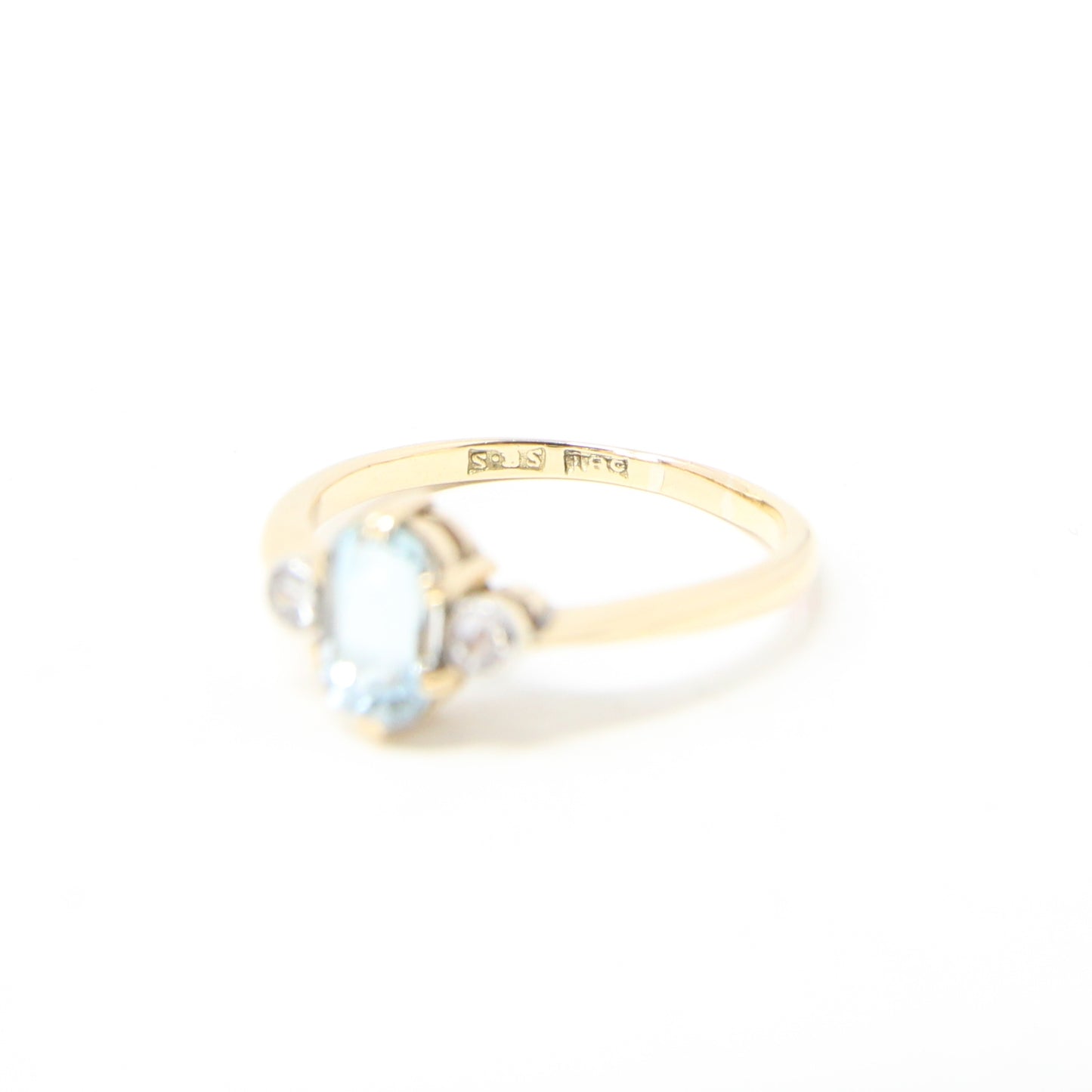 Antique Edwardian Hallmarked Solid 18ct 18k Gold Aquamarine Diamond Trilogy Ring Size Q