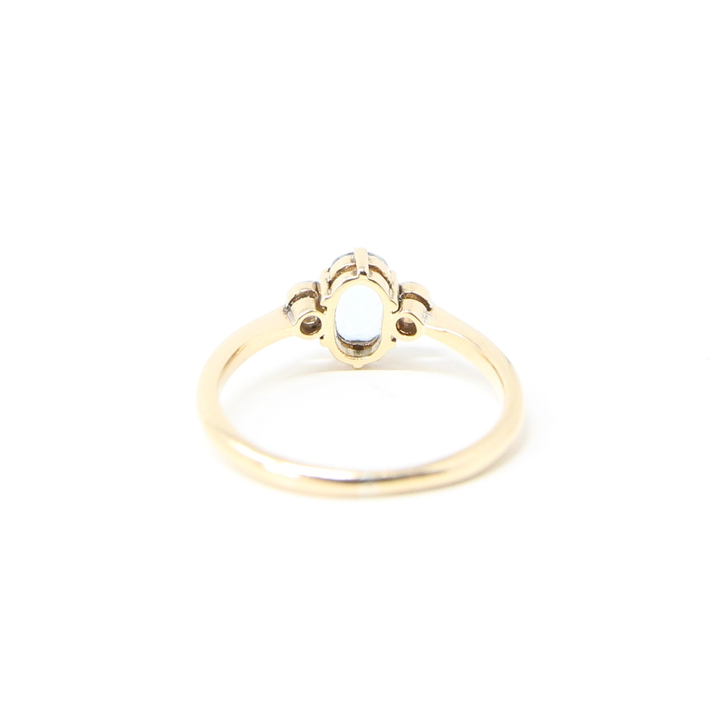 Antique Edwardian Hallmarked Solid 18ct 18k Gold Aquamarine Diamond Trilogy Ring Size Q
