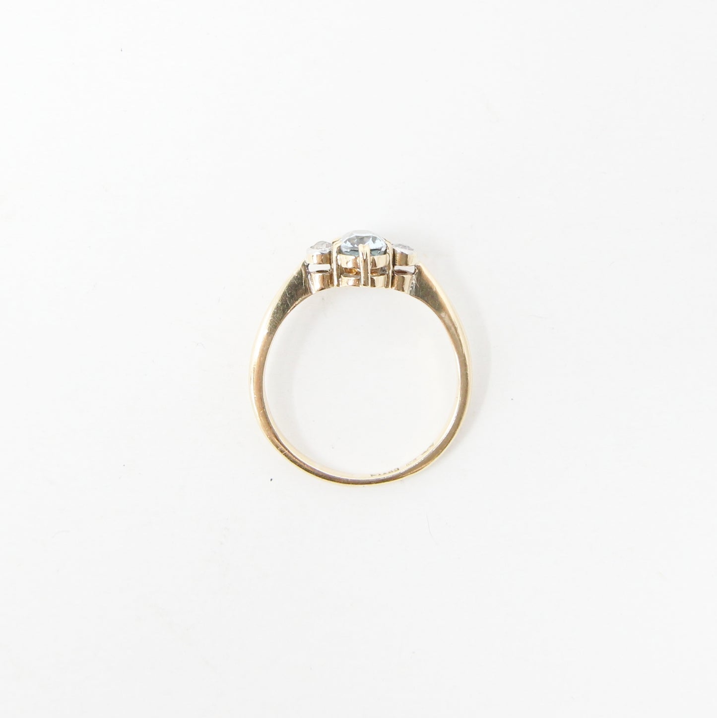 Antique Edwardian Hallmarked Solid 18ct 18k Gold Aquamarine Diamond Trilogy Ring Size Q