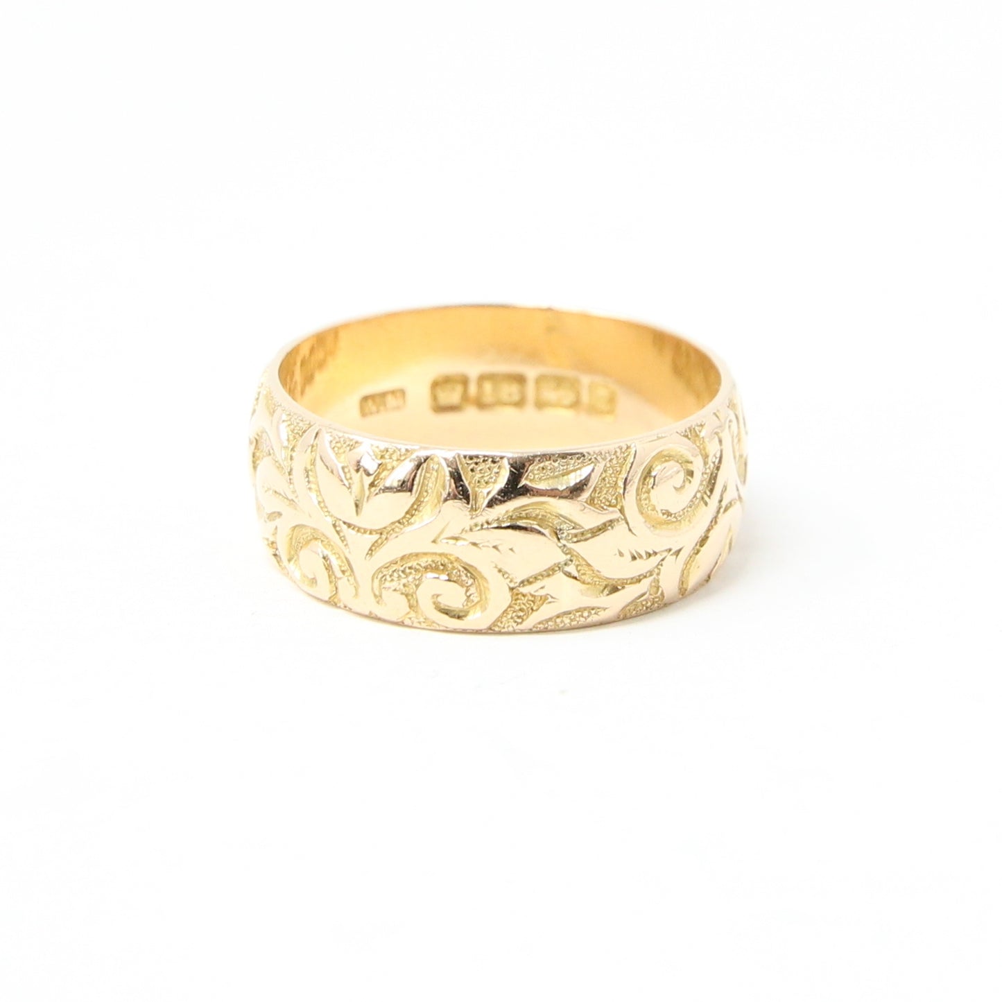 Antique 1899 Hallmarked Solid 18ct 18k Gold Tulip Floral Engraved Wedding Ring Band Size Q