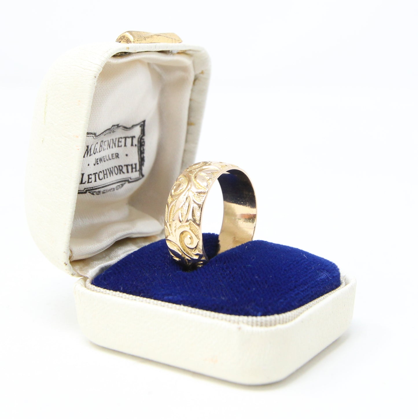 Antique 1899 Hallmarked Solid 18ct 18k Gold Tulip Floral Engraved Wedding Ring Band Size Q