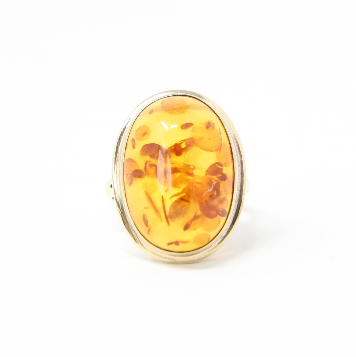 Vintage Handarben German HM Solid 8ct 8k 333 9ct Gold Baltic Amber Cocktail Ring Size L