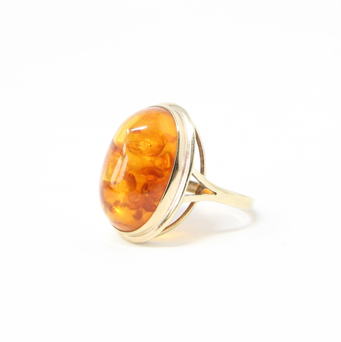 Vintage Handarben German HM Solid 8ct 8k 333 9ct Gold Baltic Amber Cocktail Ring Size L