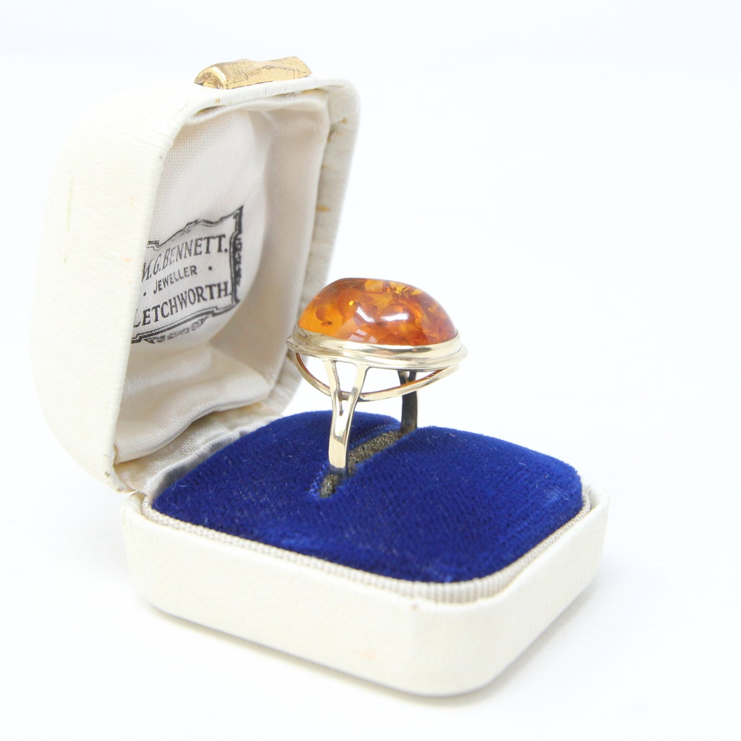 Vintage Handarben German HM Solid 8ct 8k 333 9ct Gold Baltic Amber Cocktail Ring Size L