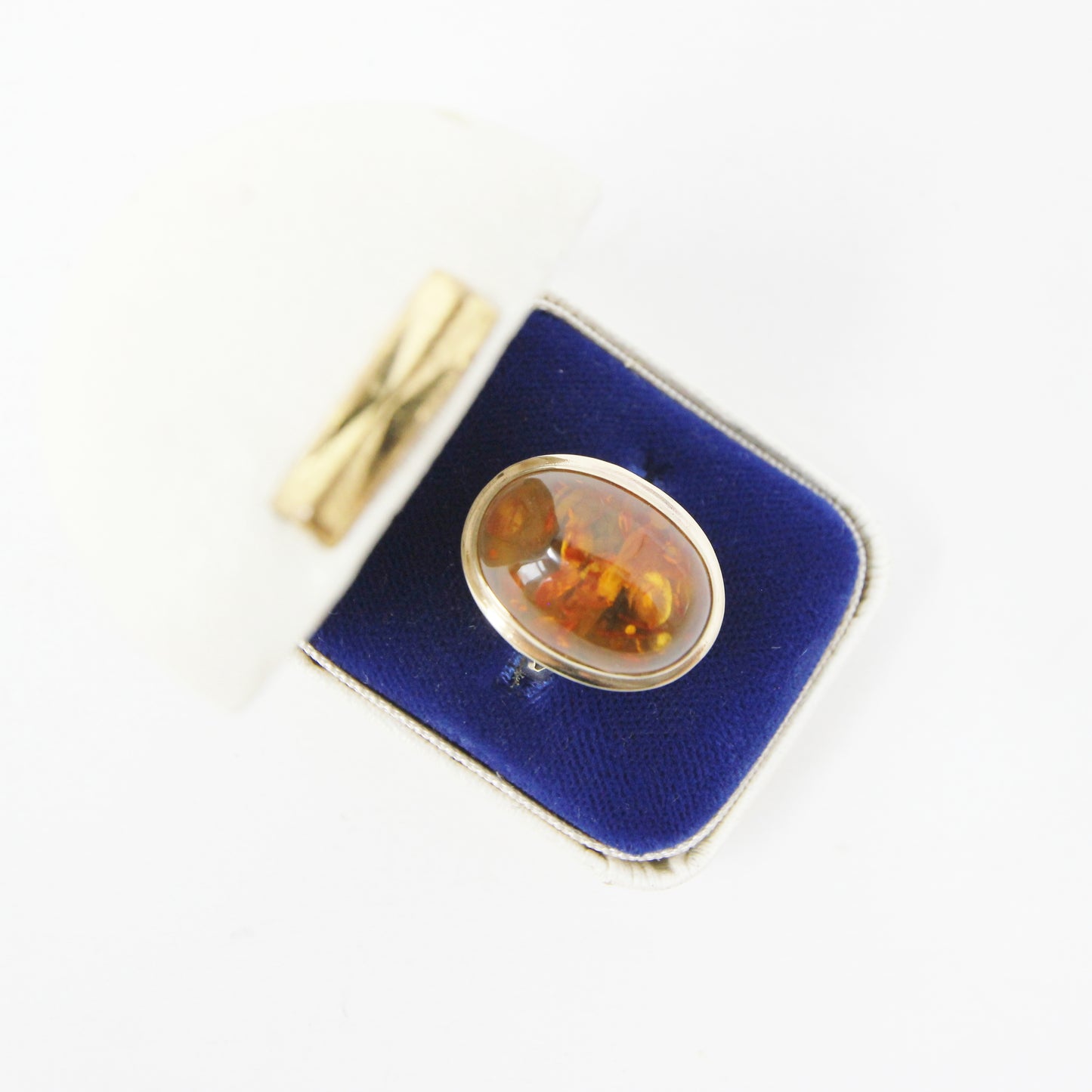 Vintage Handarben German HM Solid 8ct 8k 333 9ct Gold Baltic Amber Cocktail Ring Size L
