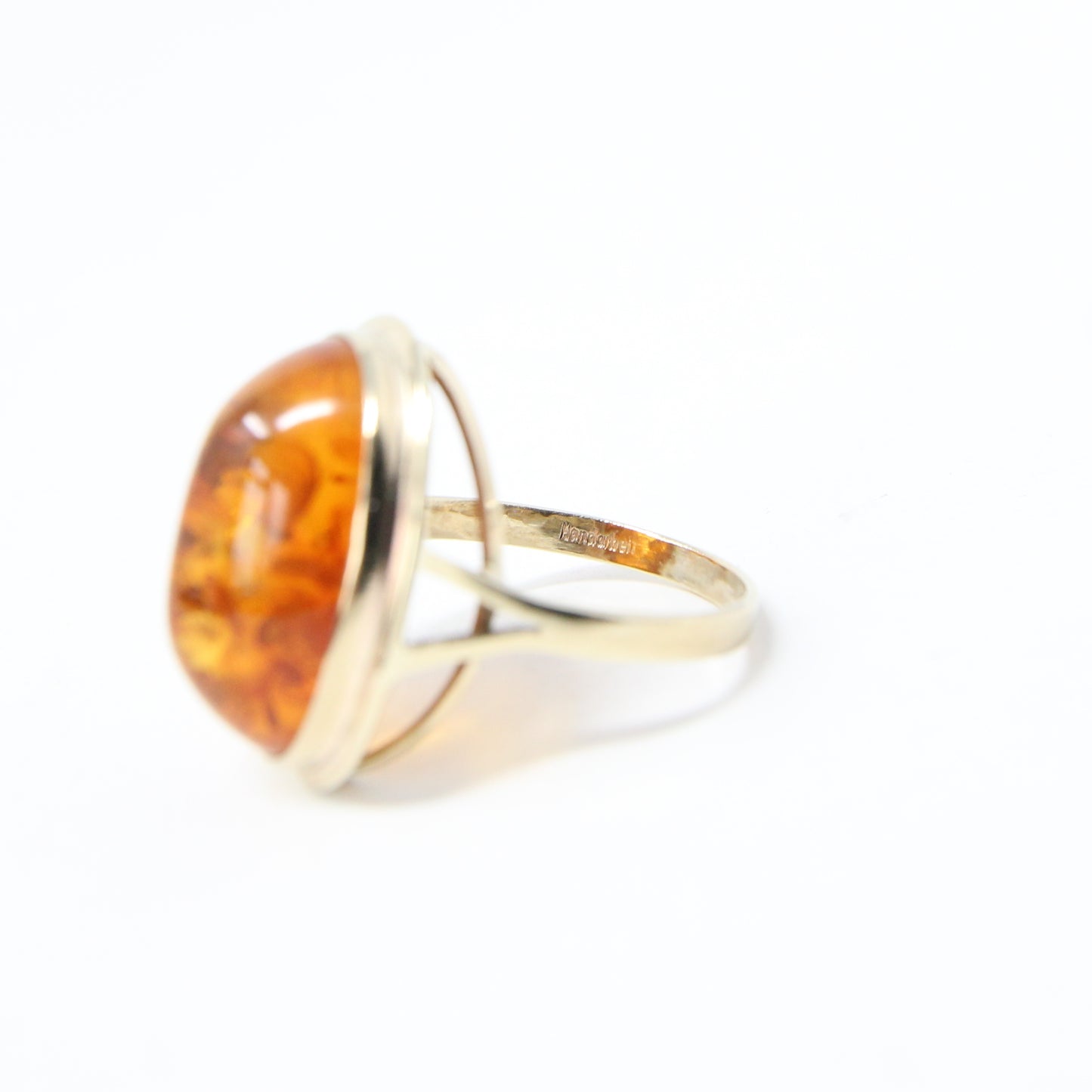 Vintage Handarben German HM Solid 8ct 8k 333 9ct Gold Baltic Amber Cocktail Ring Size L