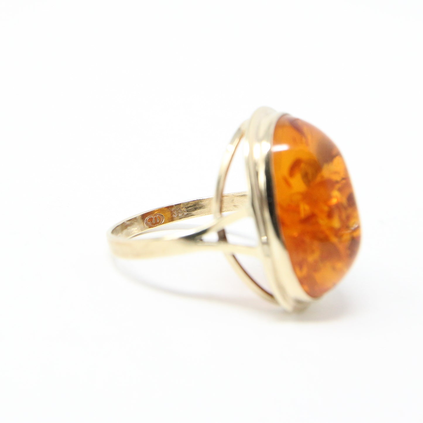 Vintage Handarben German HM Solid 8ct 8k 333 9ct Gold Baltic Amber Cocktail Ring Size L